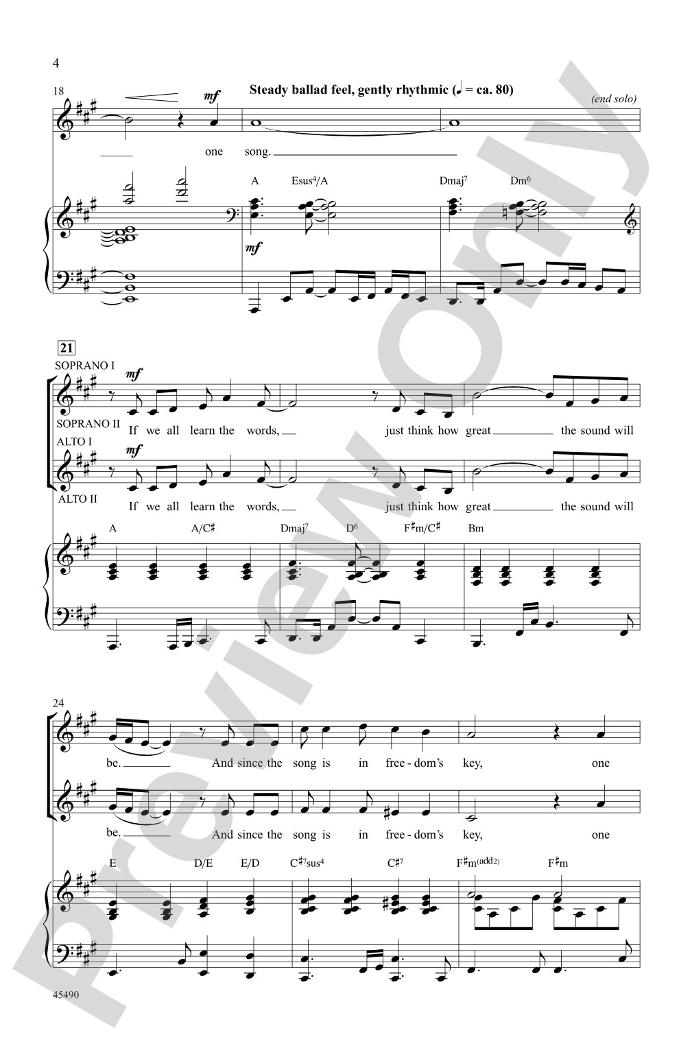 One Song: SSAA & Opt. Solo Choral Octavo