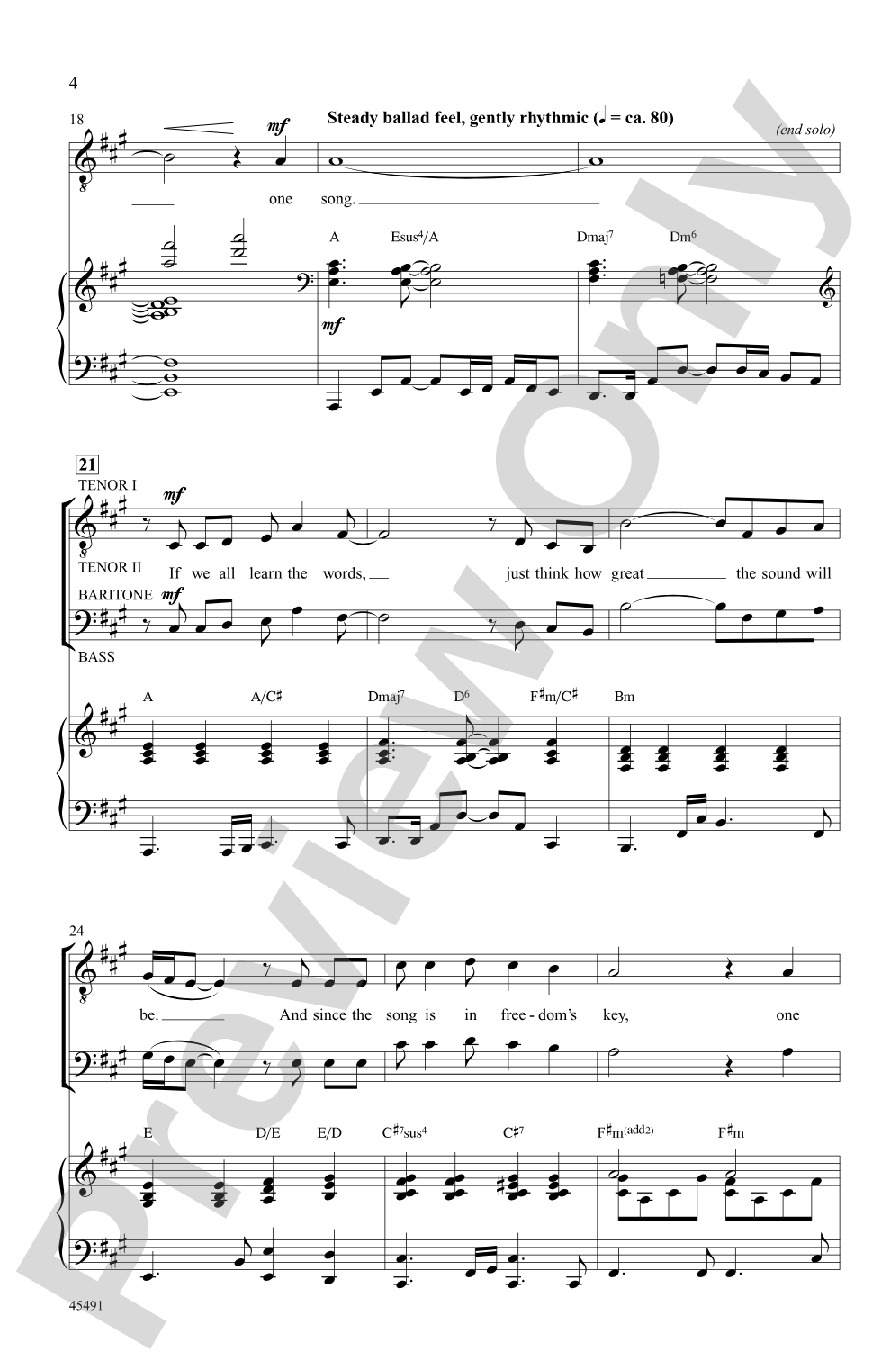 One Song: TTBB & Opt. Solo Choral Octavo