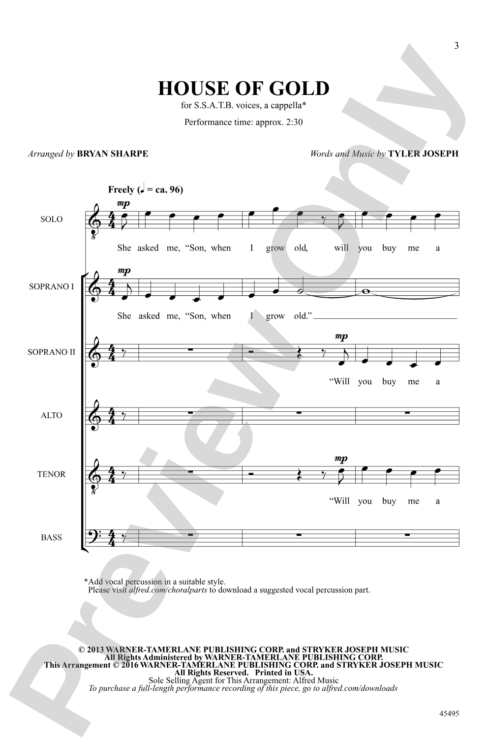 House of Gold: SSATB, <i>a cappella</i> & Tenor Solo Choral Octavo