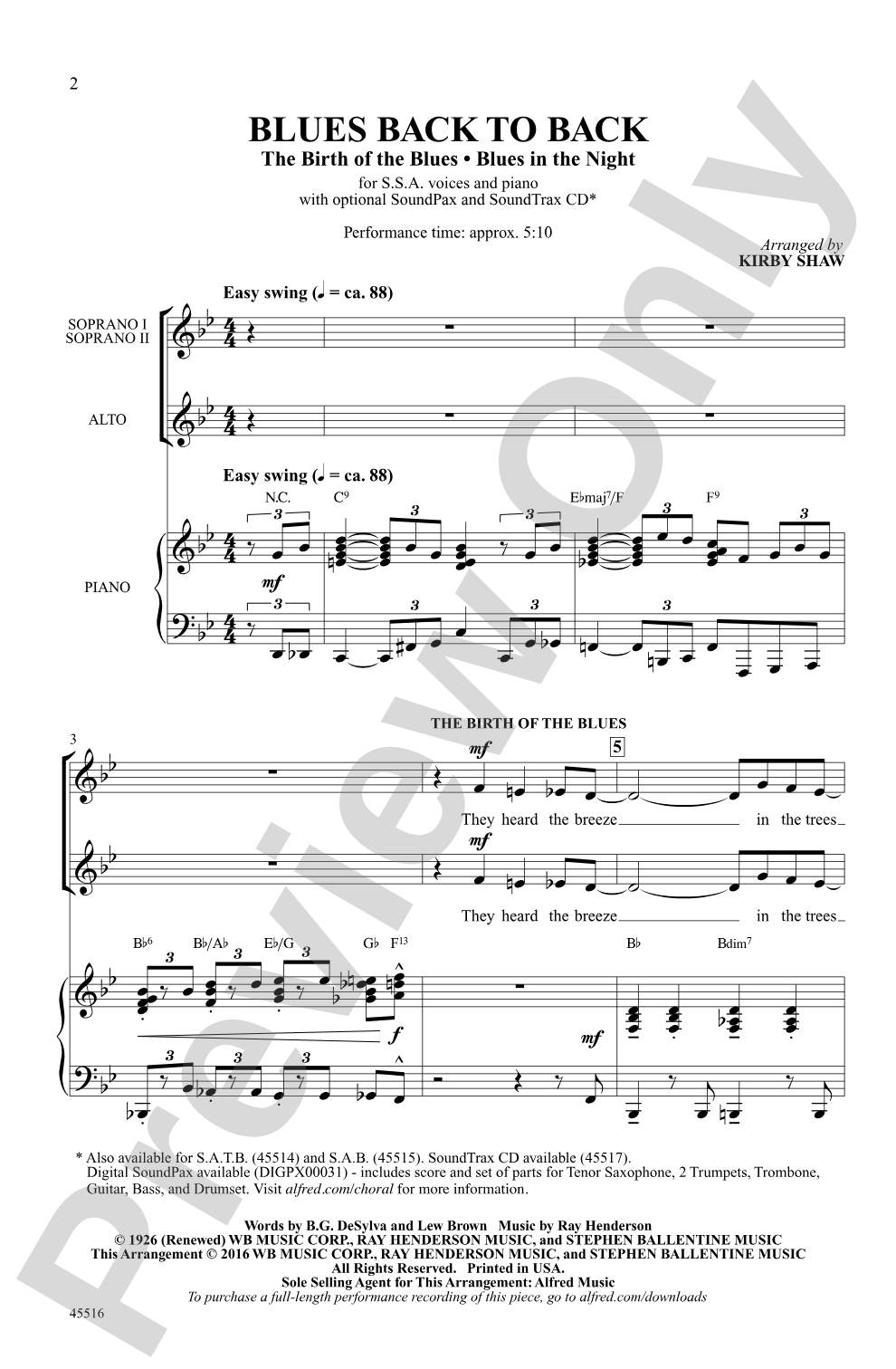 Blues Back to Back: SSA Choral Octavo
