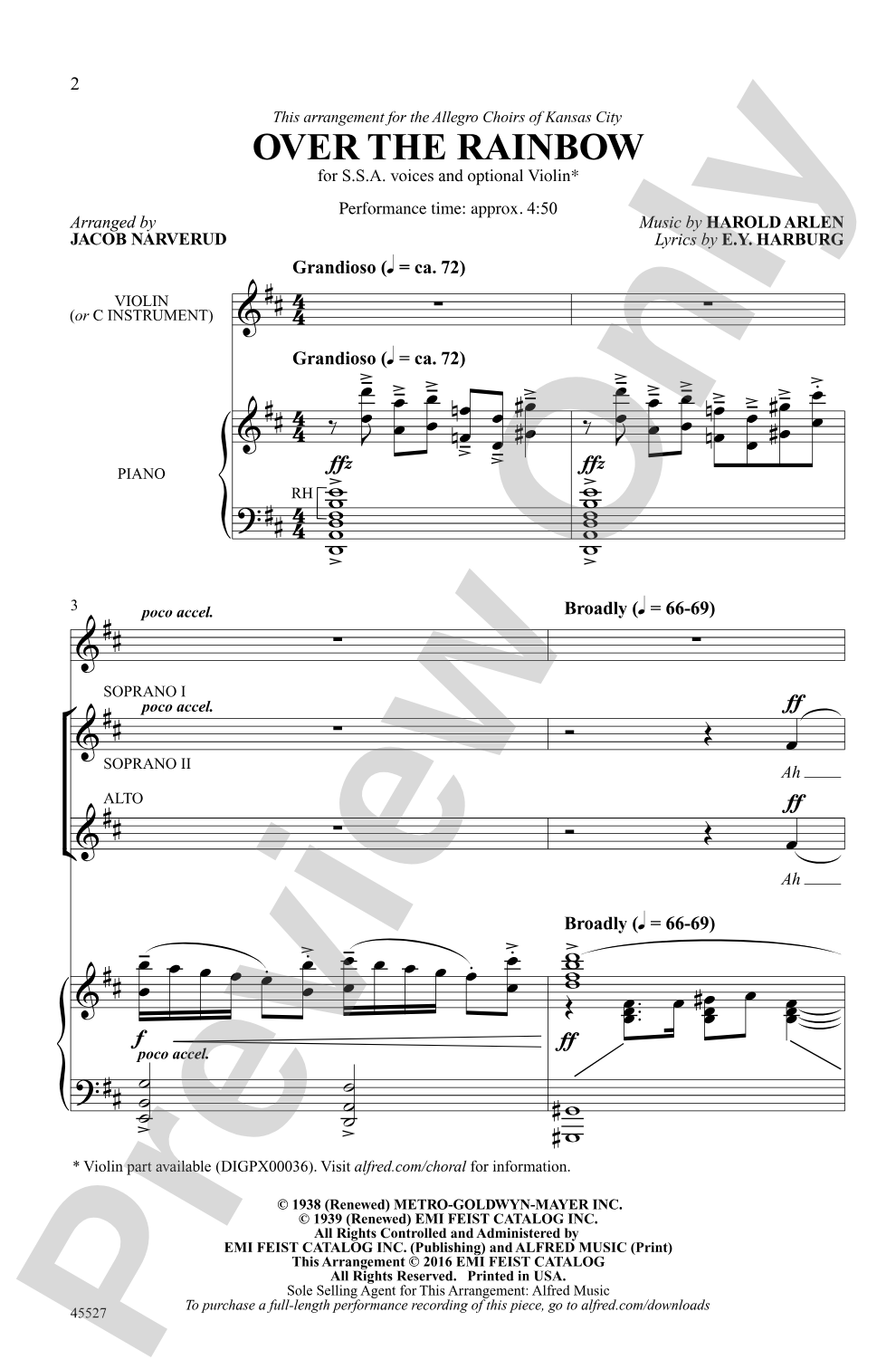 Over the Rainbow (from <i>The Wizard of Oz</i>): SSA Choral Octavo