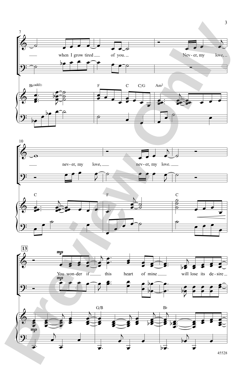 Never My Love: SATB Choral Octavo