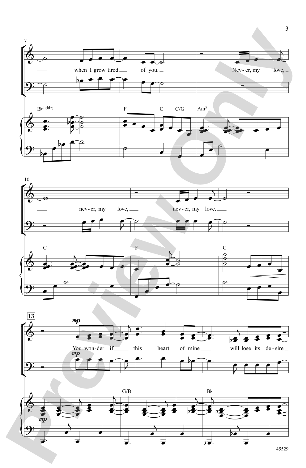 Never My Love: SAB Choral Octavo