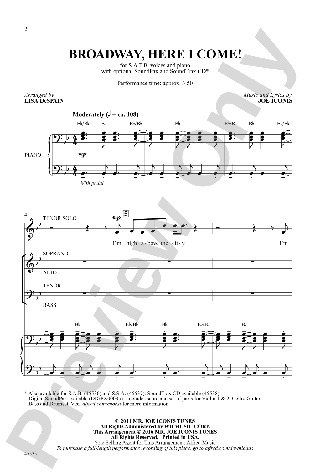 Broadway, Here I Come!: SATB Choral Octavo