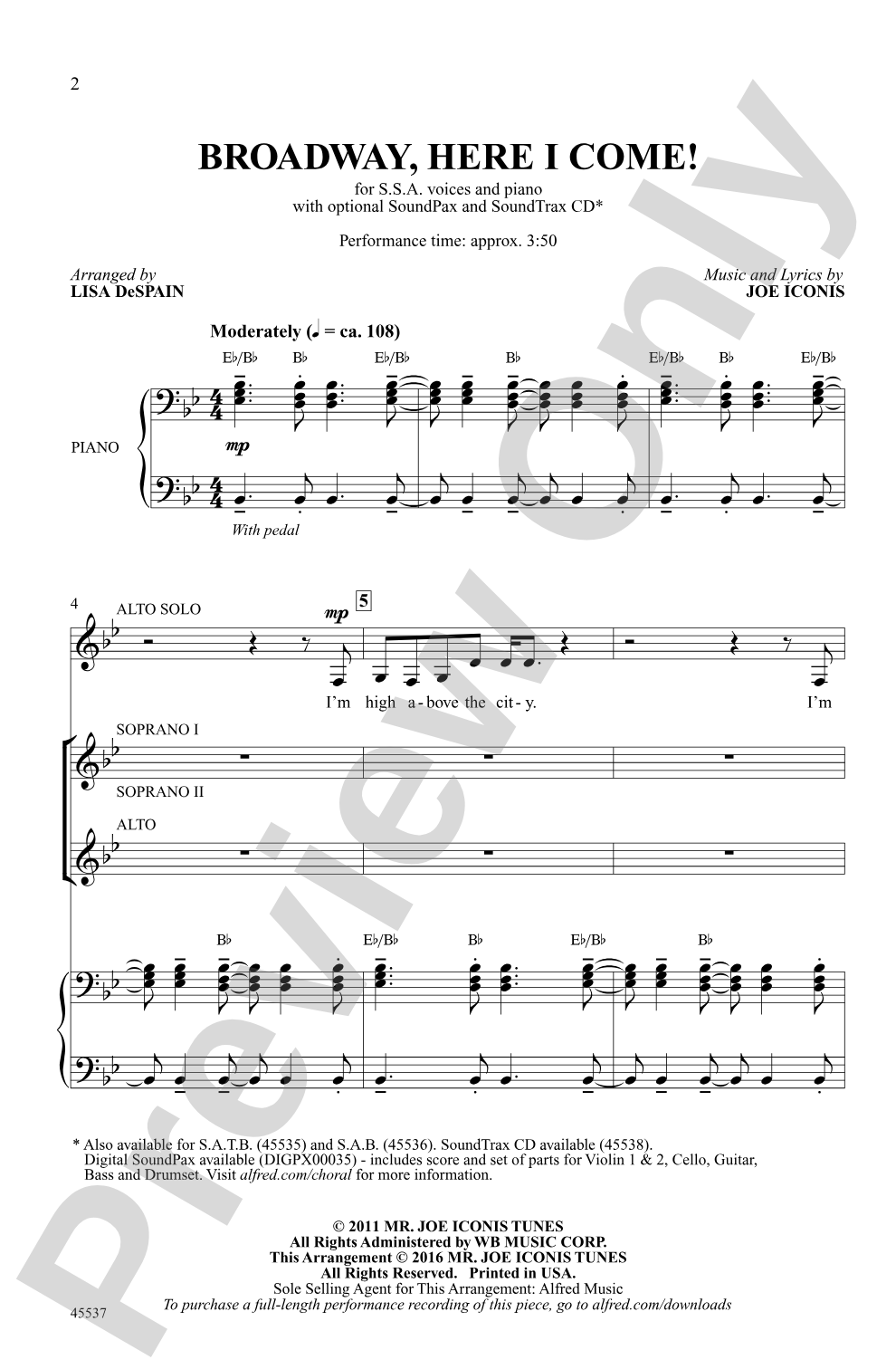 Broadway, Here I Come!: SSA Choral Octavo