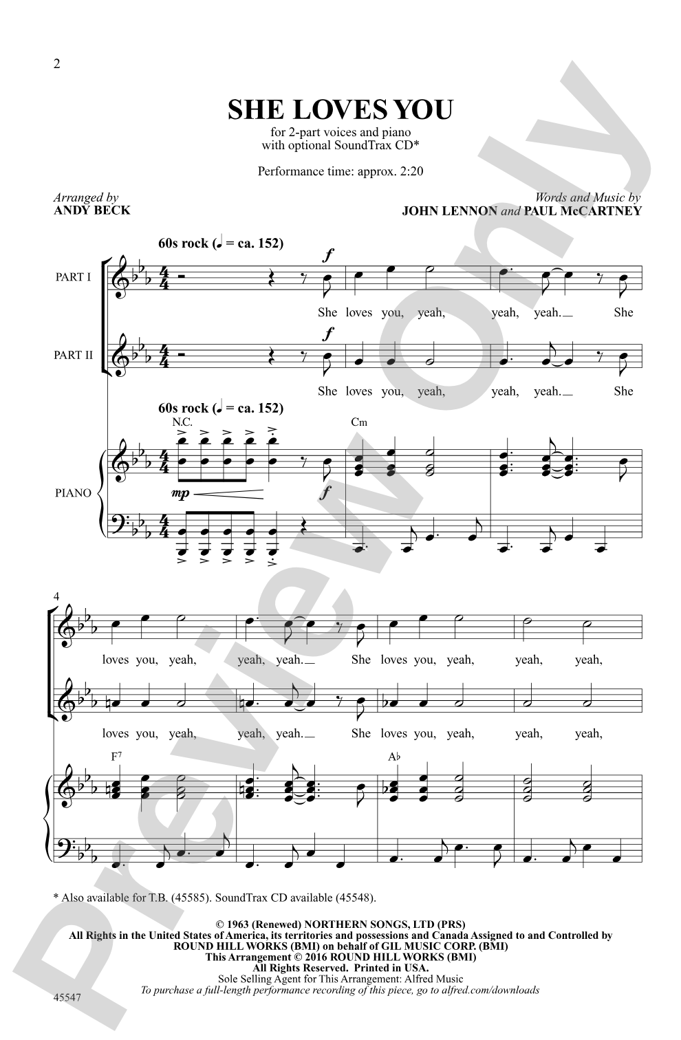 She Loves You: 2-Part Choral Octavo