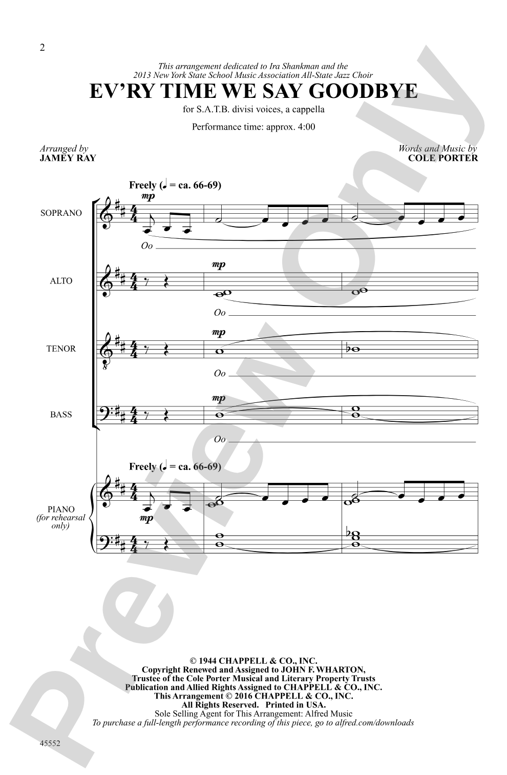 Ev'ry Time We Say Goodbye: SATB, <i>a cappella</i> Choral Octavo