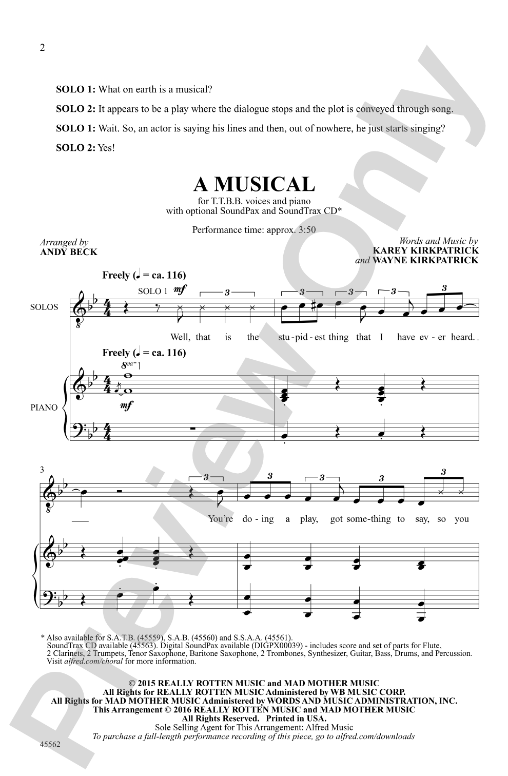 A Musical: TTBB Choral Octavo