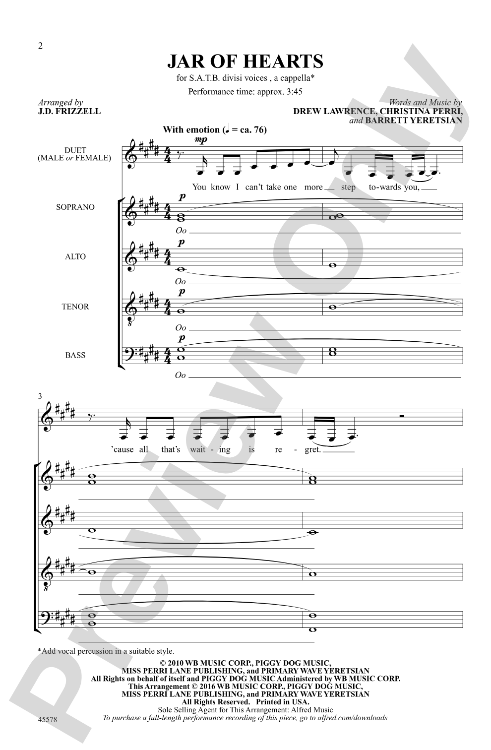 Jar of Hearts: SATB, <i>a cappella</i> Choral Octavo