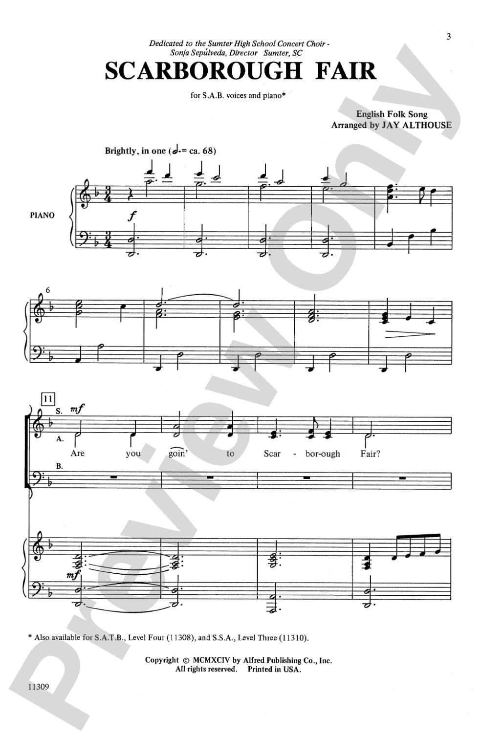 Scarborough Fair: SAB Choral Octavo