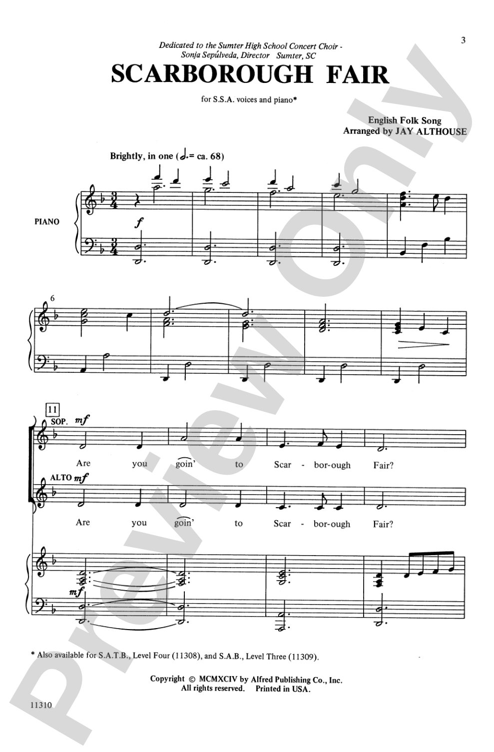 Scarborough Fair: SSA Choral Octavo