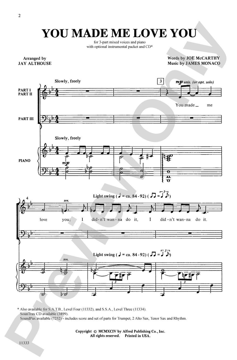 You Made Me Love You: 3-Part Mixed Choral Octavo