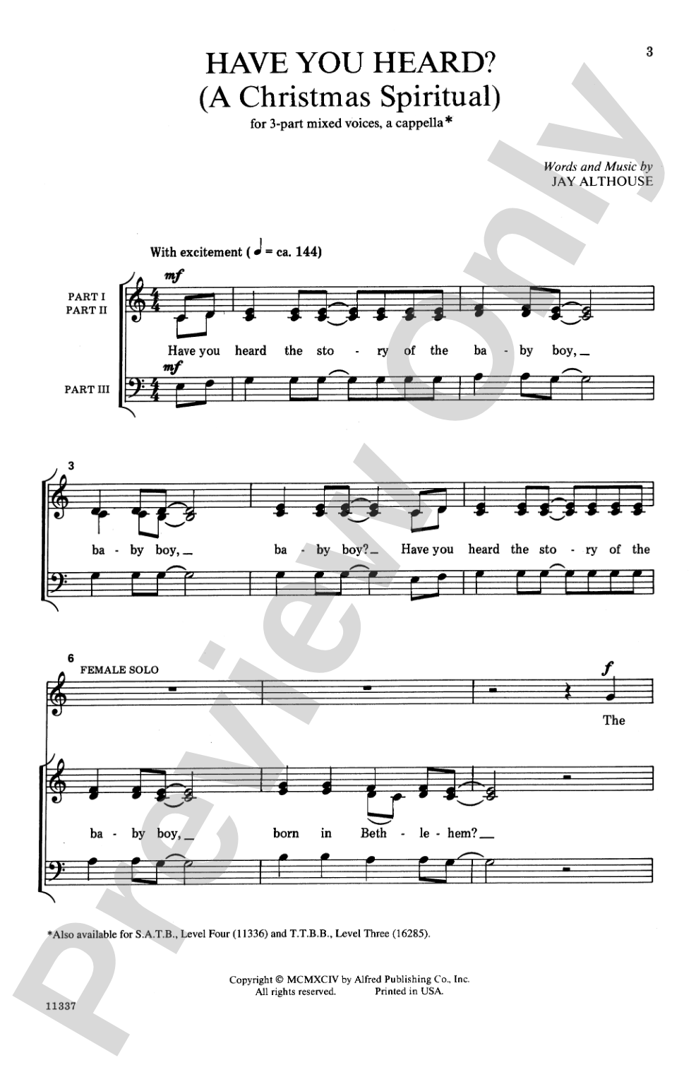 Have You Heard? (A Christmas Spiritual): 3-Part Mixed, <I>a cappella</I> Choral Octavo