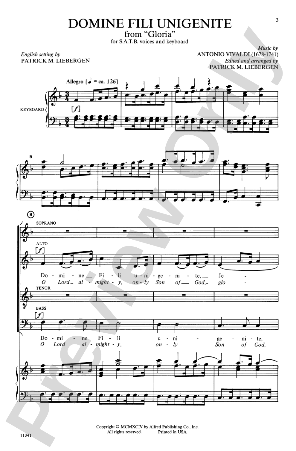 Domine Fili Unigenite (from <i>Gloria</i>): SATB Choral Octavo