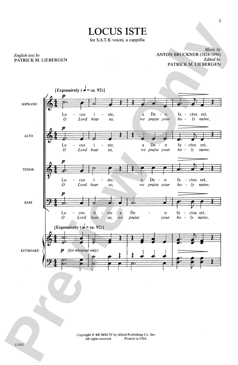 Locus Iste: SATB, <I>a cappella</I> Choral Octavo
