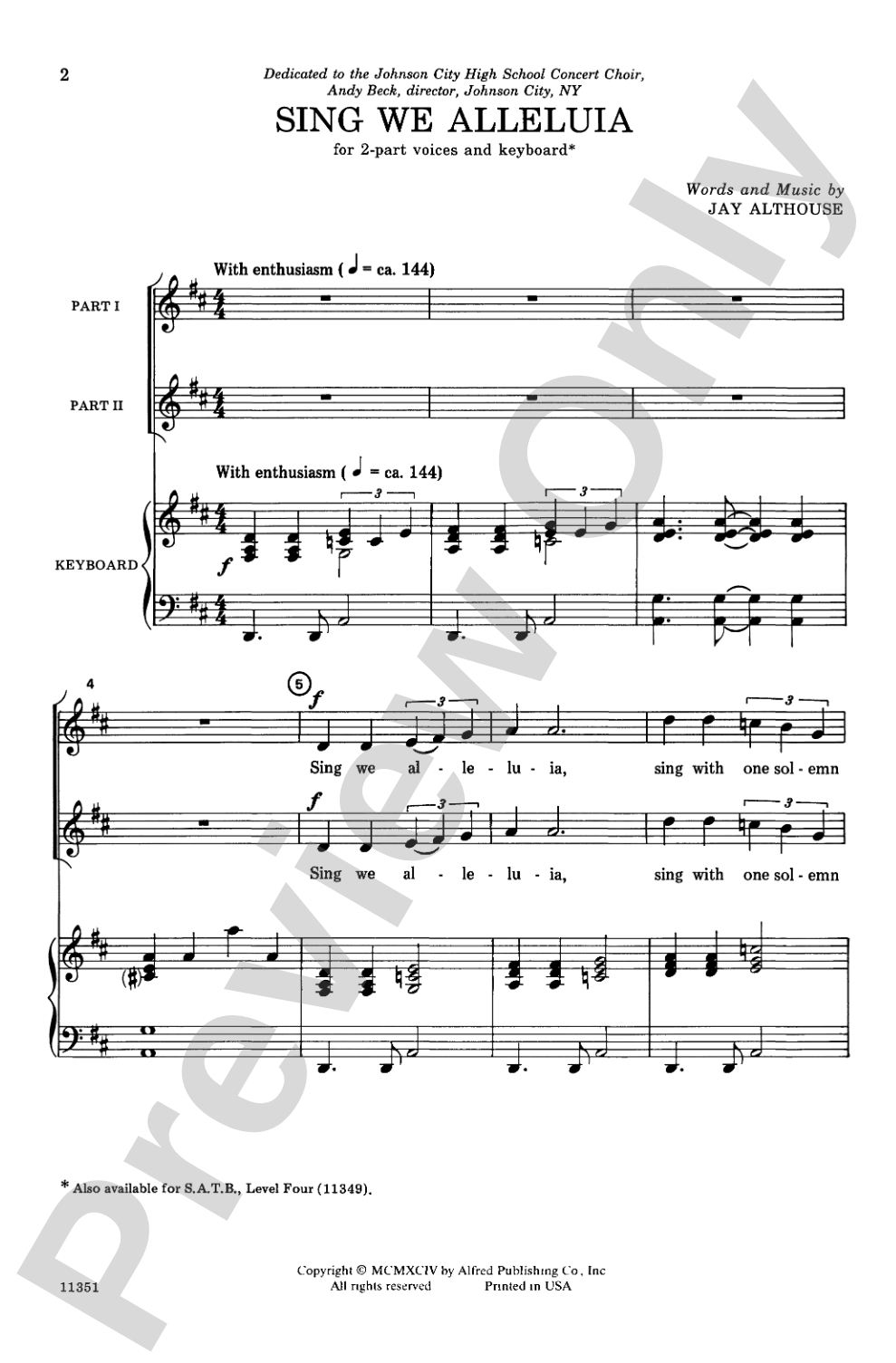 Sing We Alleluia: 2-Part Choral Octavo