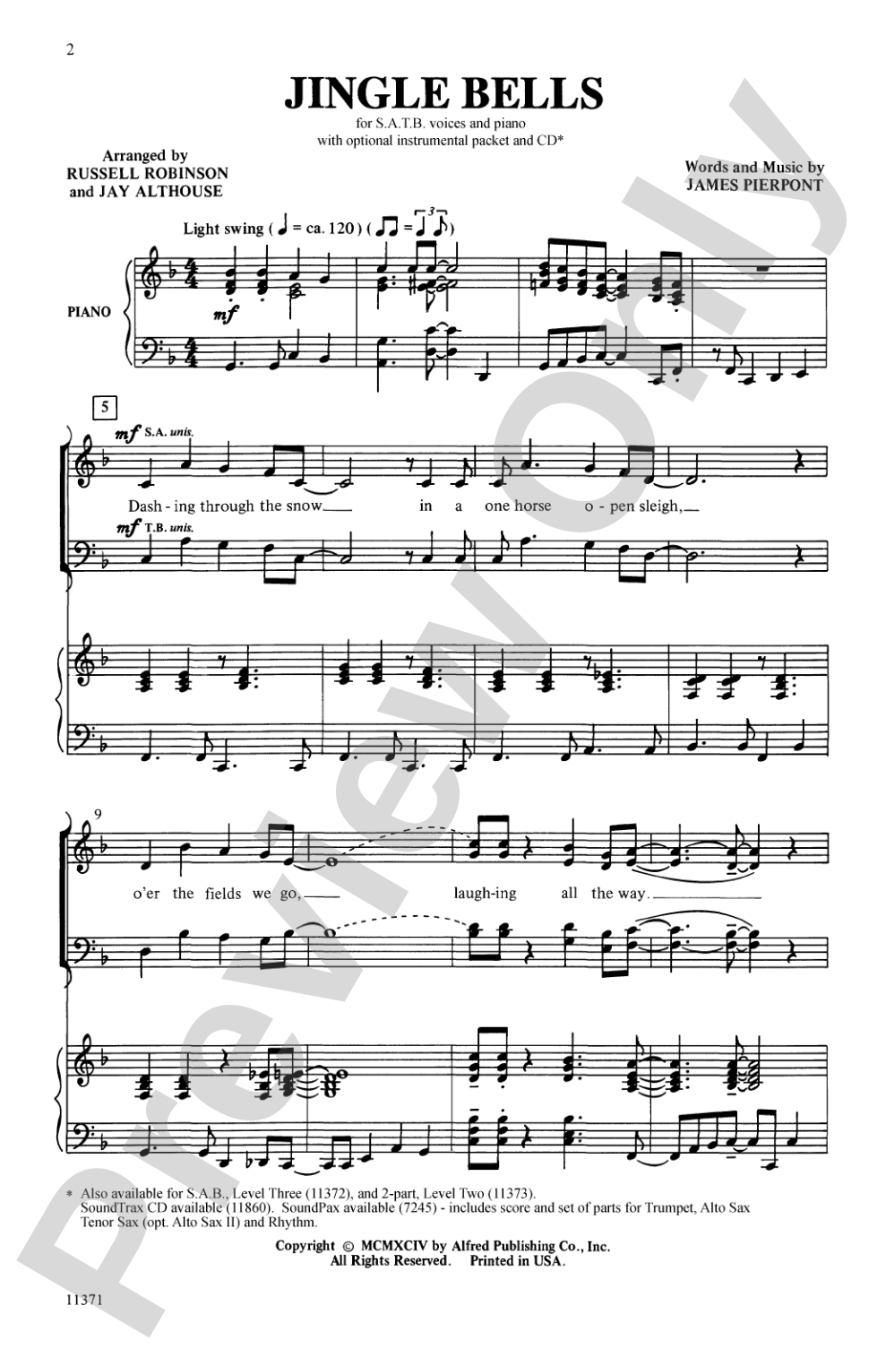 Jingle Bells: SATB Choral Octavo