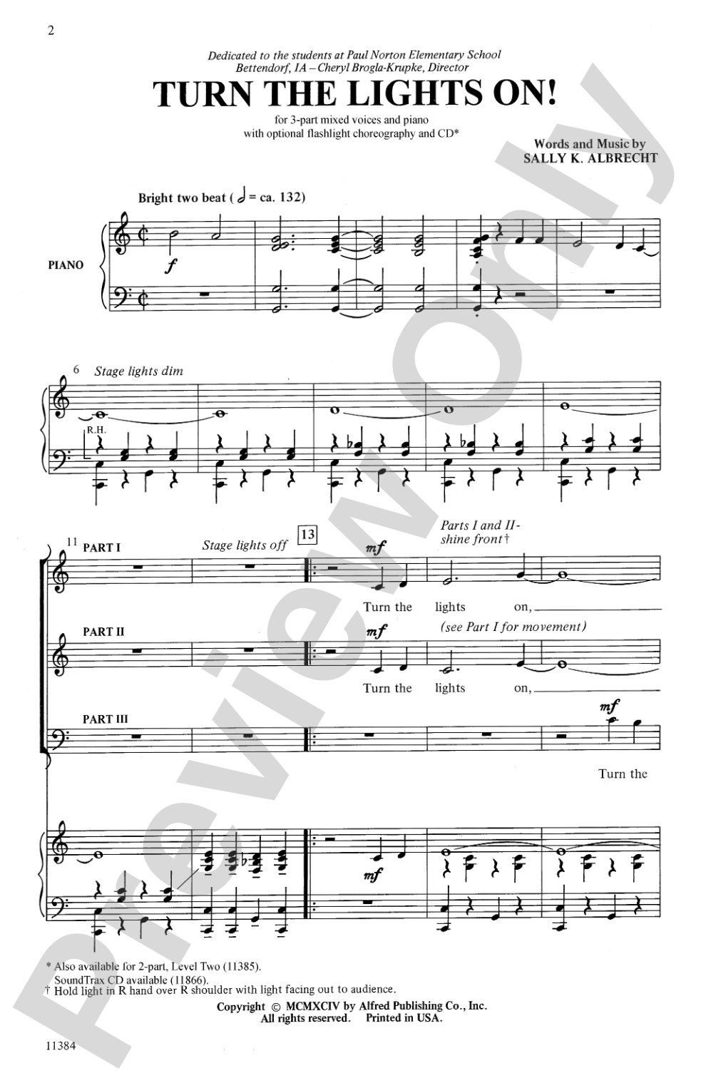 Turn the Lights On!: 3-Part Mixed (with Opt. Flashlight Choreography) Choral Octavo