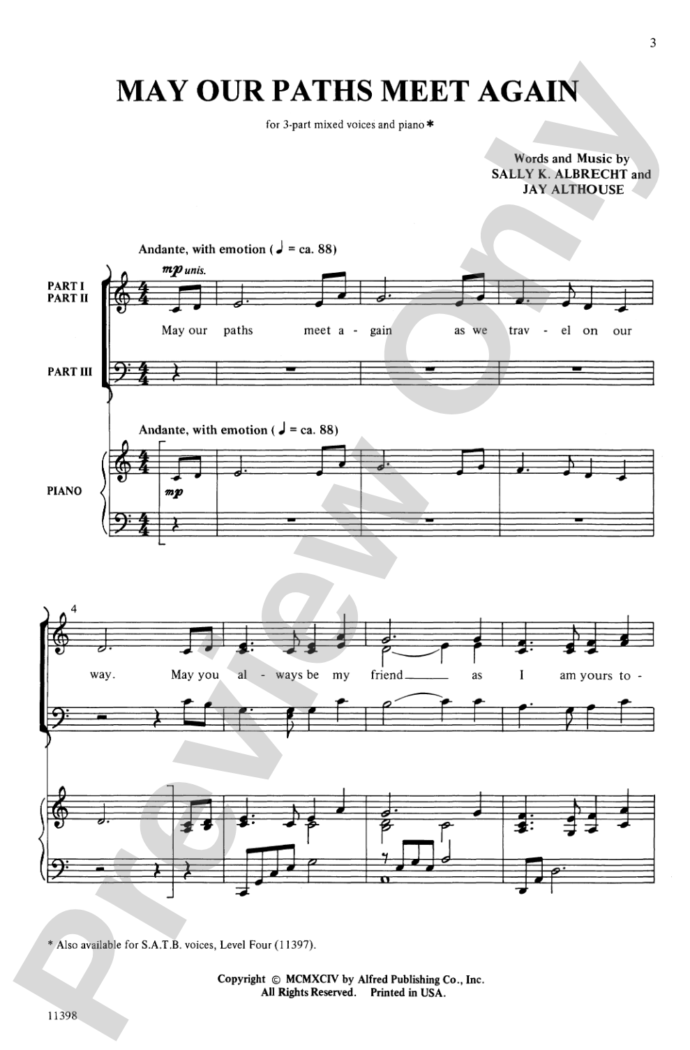 May Our Paths Meet Again: 3-Part Mixed Choral Octavo