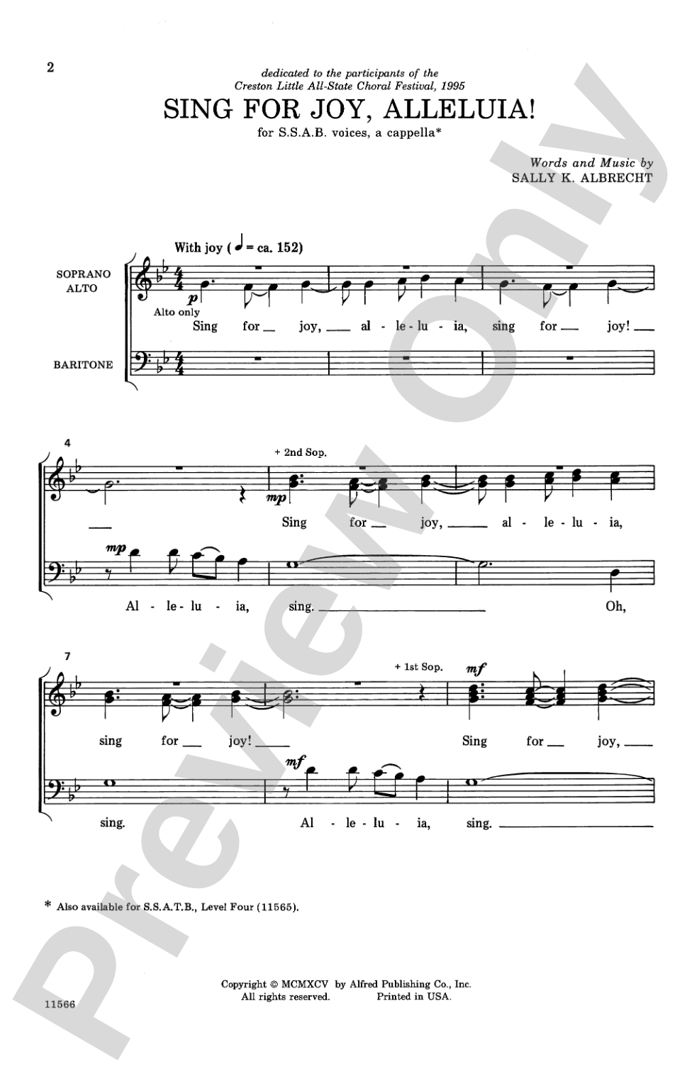 Sing for Joy, Alleluia!: SSAB, <I>a cappella</I> Choral Octavo