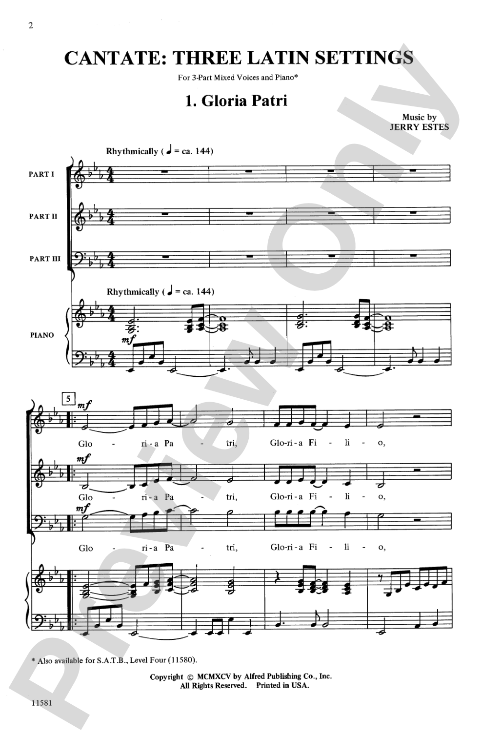 Cantate: Three Latin Settings: 3-Part Mixed Choral Octavo