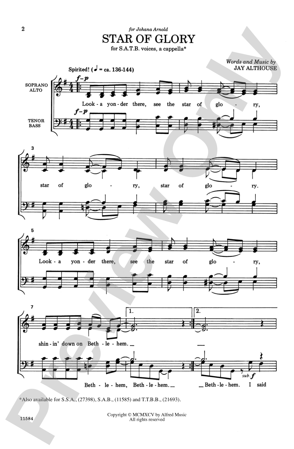 Star of Glory: SATB, <I>a cappella</I> Choral Octavo