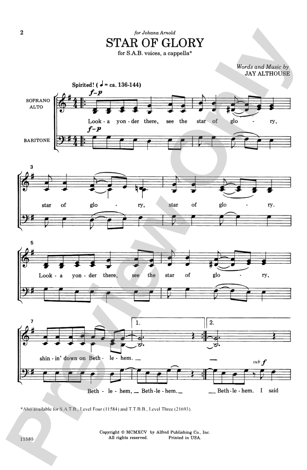 Star of Glory: SAB, <I>a cappella</I> Choral Octavo