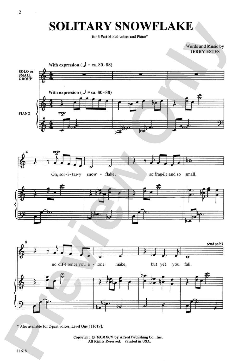 Solitary Snowflake: 3-Part Mixed Choral Octavo