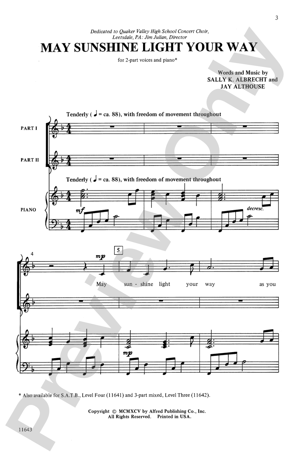 May Sunshine Light Your Way: 2-Part Choral Octavo