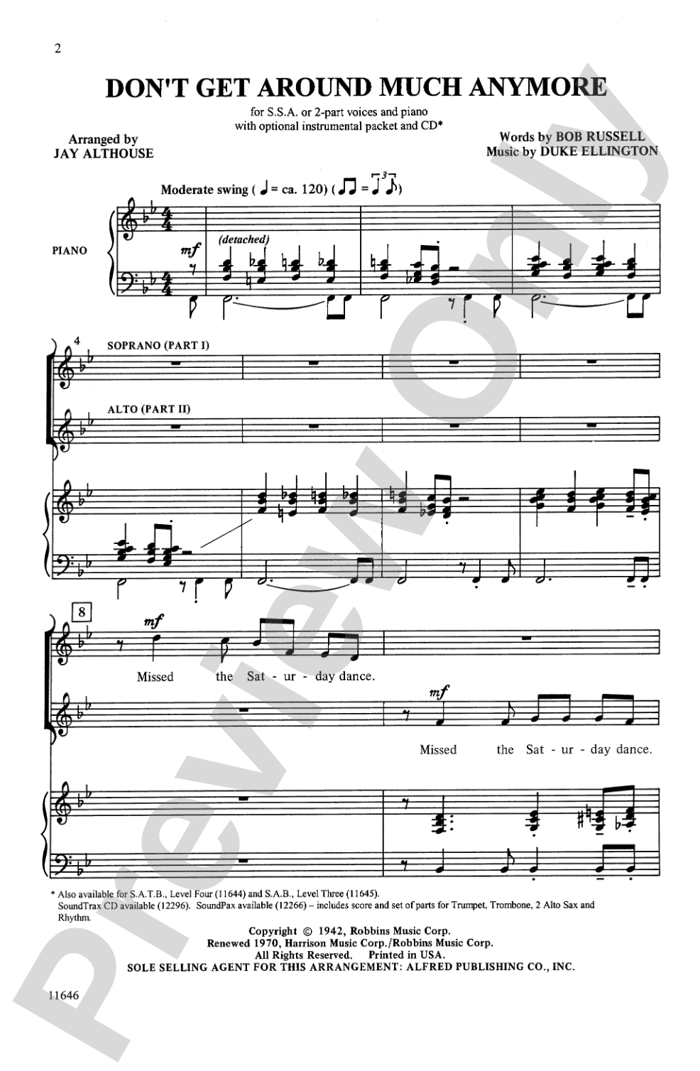 Don't Get Around Much Anymore: SSA/2-Part Choral Octavo