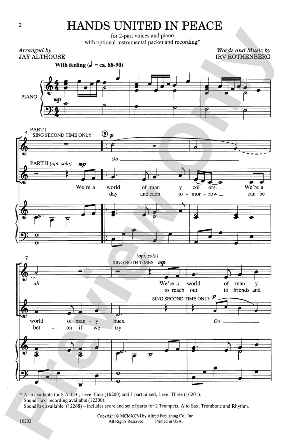 Hands United in Peace: 2-Part Choral Octavo