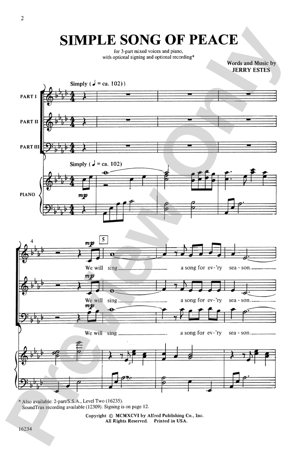 Simple Song of Peace: 3-Part Mixed (with Opt. Sign Language) Choral Octavo