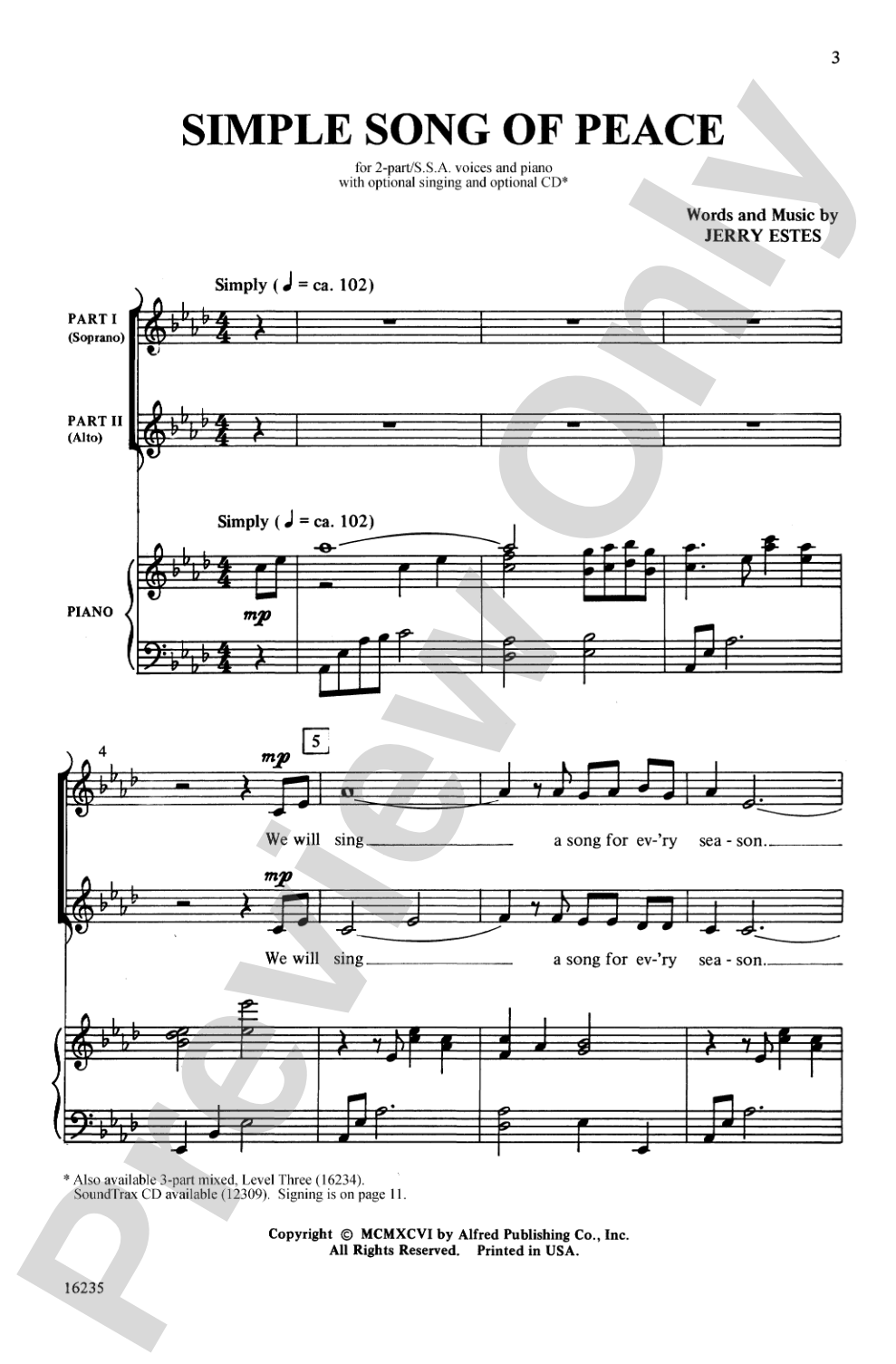 Simple Song of Peace: 2-Part/SSA (with Opt. Sign Language) Choral Octavo