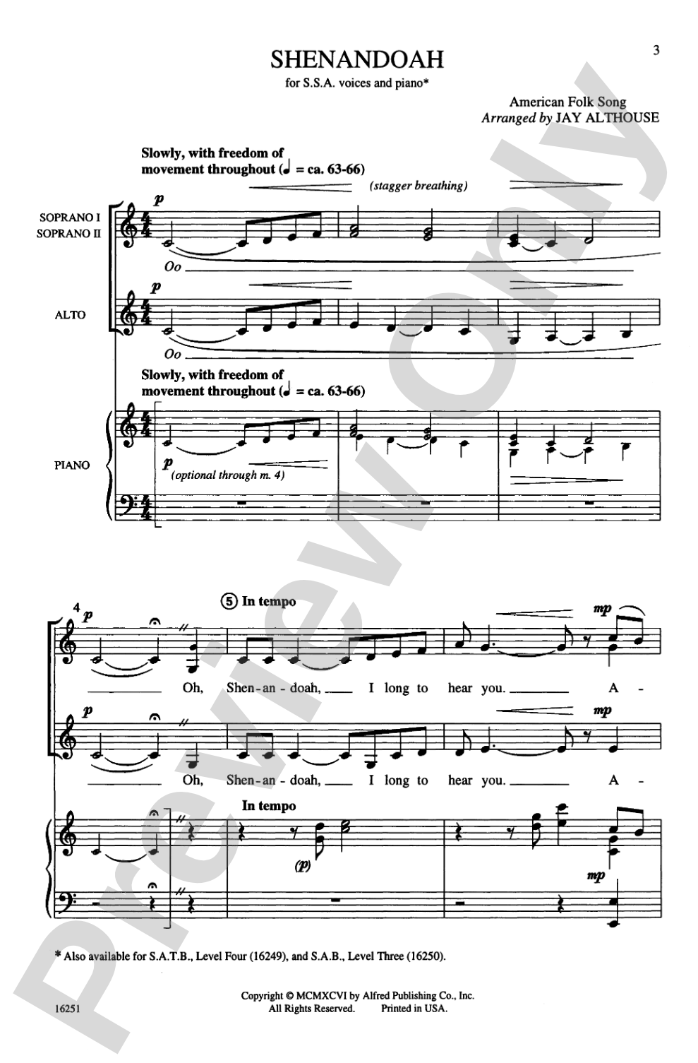 Shenandoah: SSA Choral Octavo