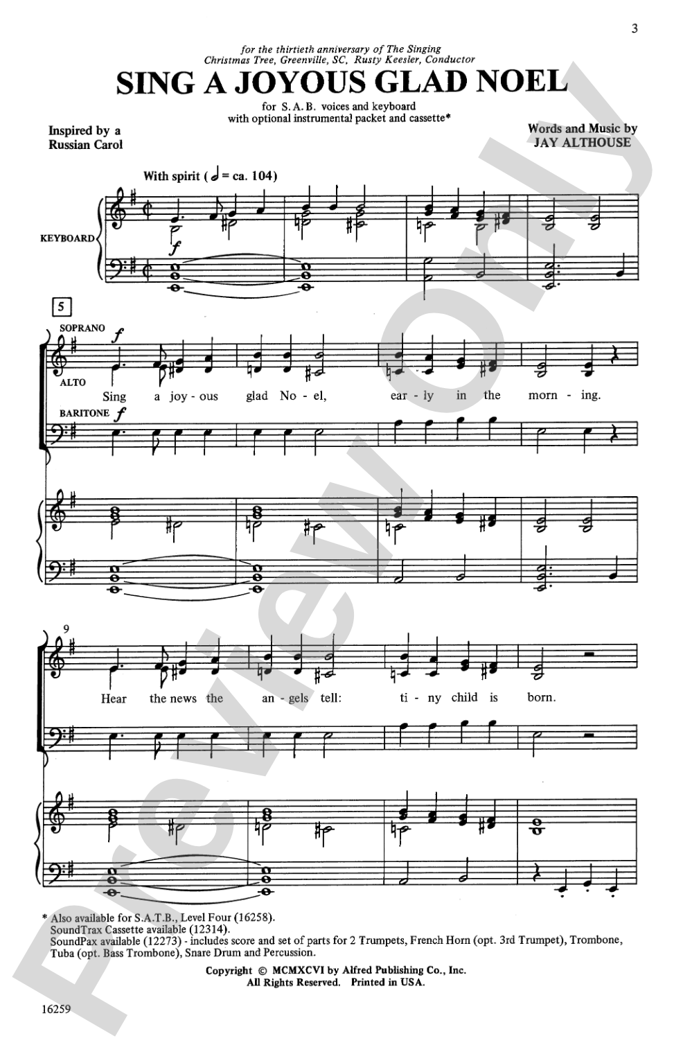 Sing a Joyous Glad Noel (inspired by a Russian carol): SAB Choral Octavo