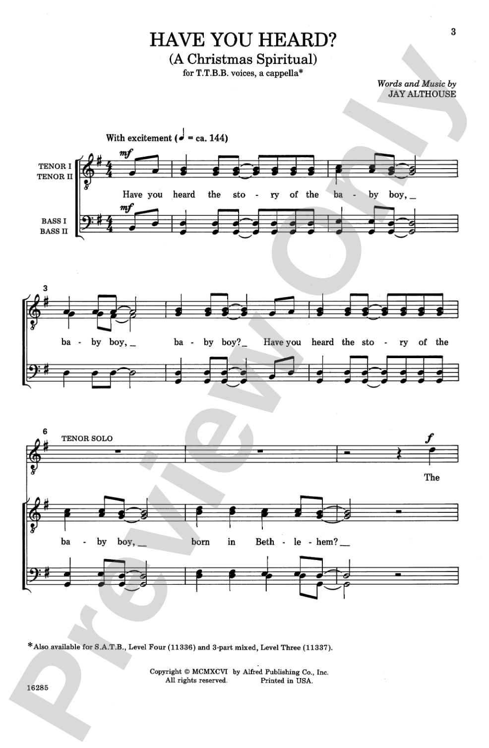 Have You Heard? (A Christmas Spiritual): TTBB, <I>a cappella</I> Choral Octavo