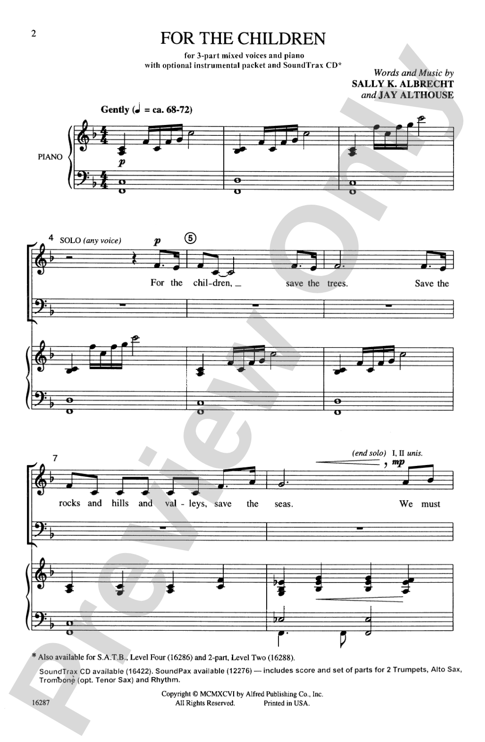For the Children: 3-Part Mixed Choral Octavo