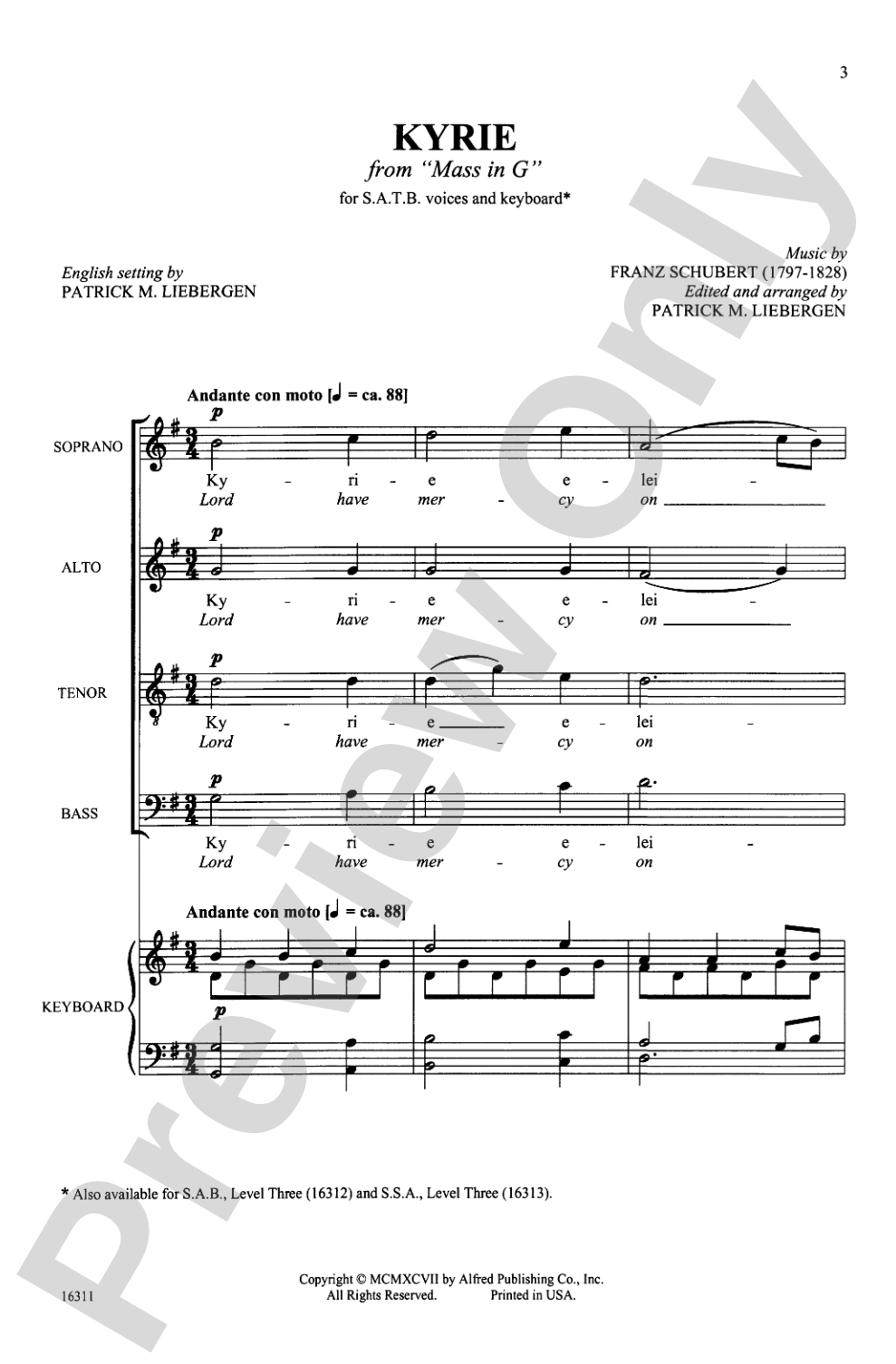 Kyrie (from <i>Mass in G</i>): SATB Choral Octavo