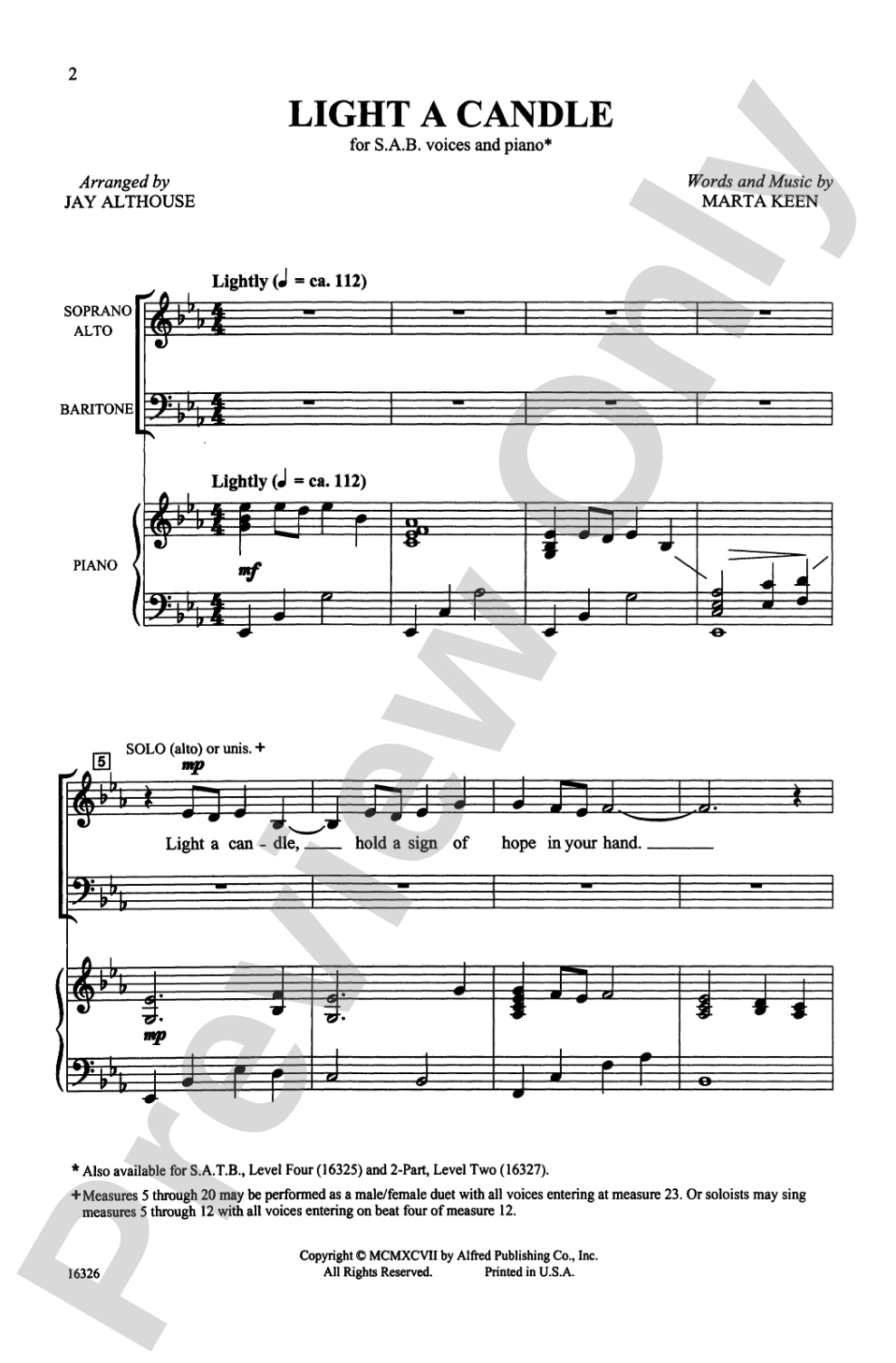 Light a Candle: SAB Choral Octavo