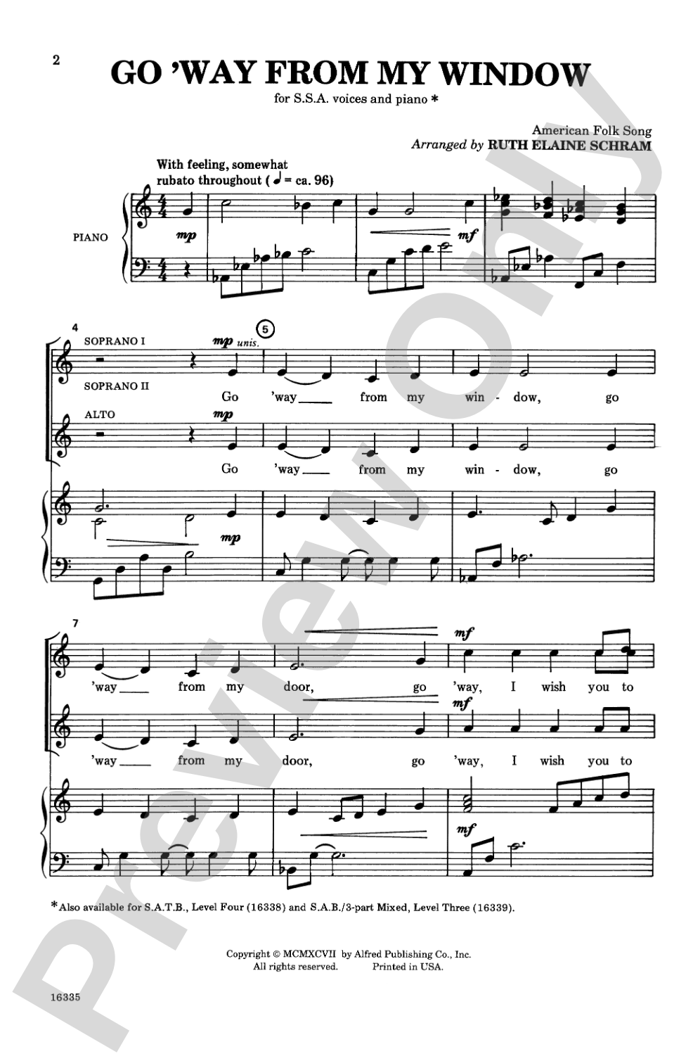 Go 'Way from My Window: SSA Choral Octavo