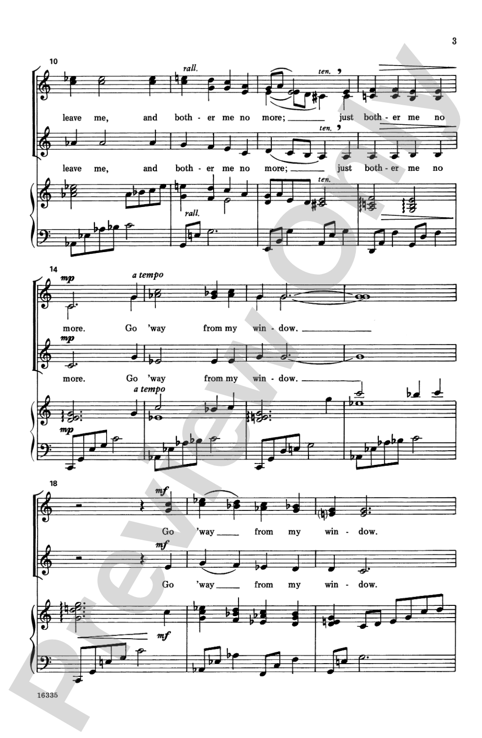 Go 'Way from My Window: SSA Choral Octavo