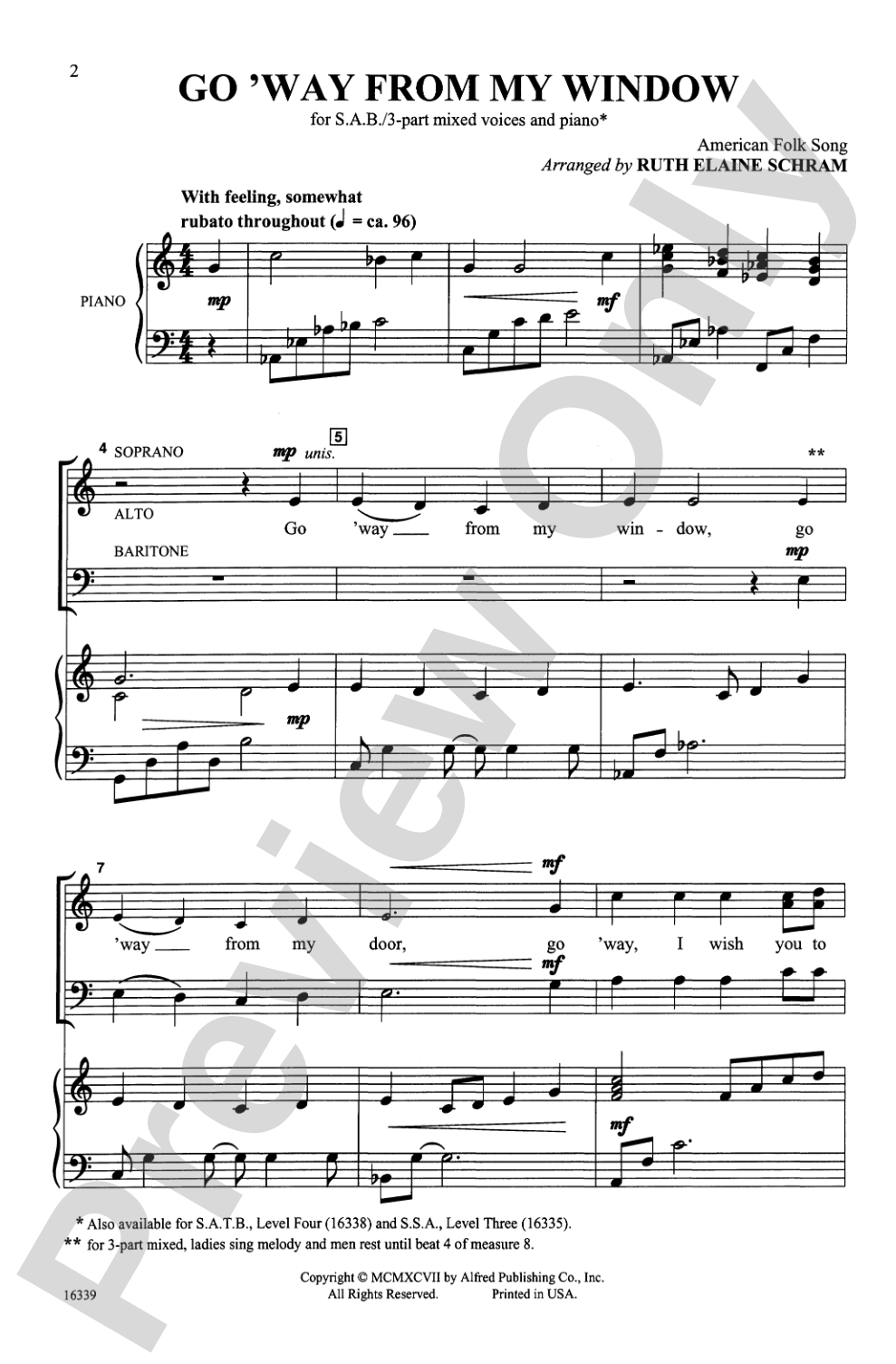Go 'Way from My Window: SAB Choral Octavo