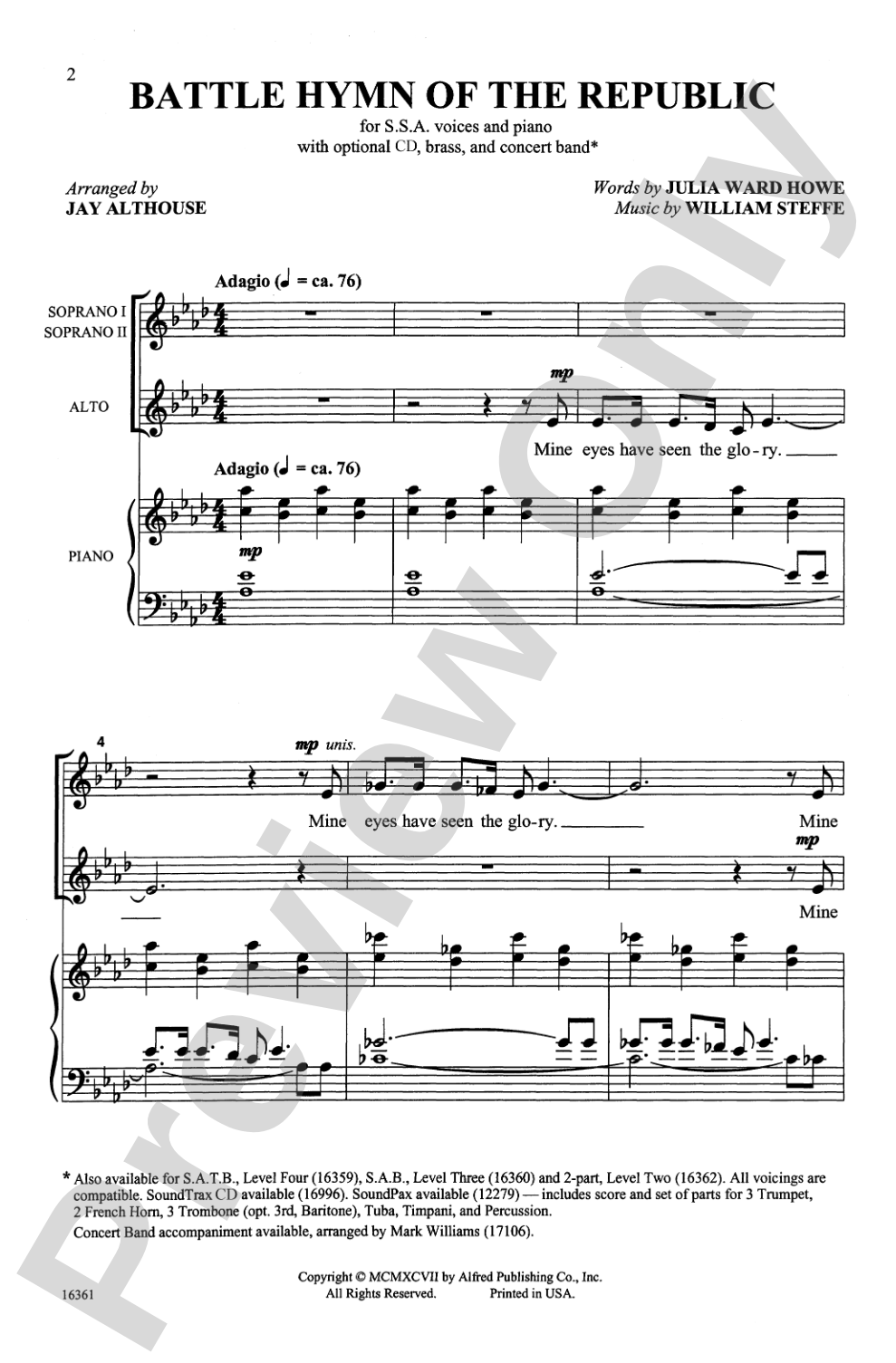 Battle Hymn of the Republic: SSA Choral Octavo