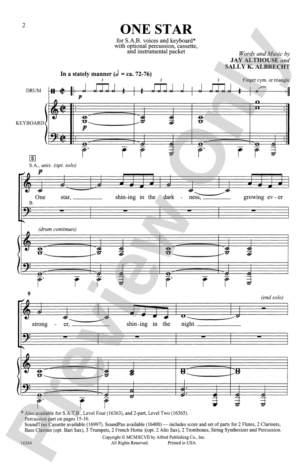 One Star: SAB Choral Octavo