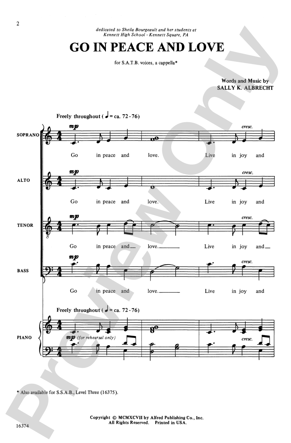 Go in Peace and Love: SATB, <I>a cappella</I> Choral Octavo