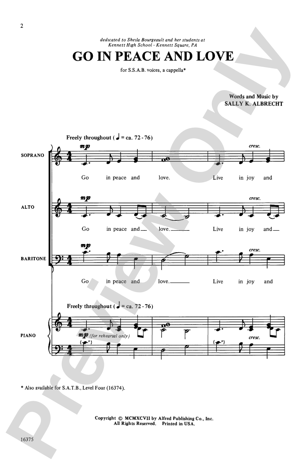 Go in Peace and Love: SSAB, <I>a cappella</I> Choral Octavo