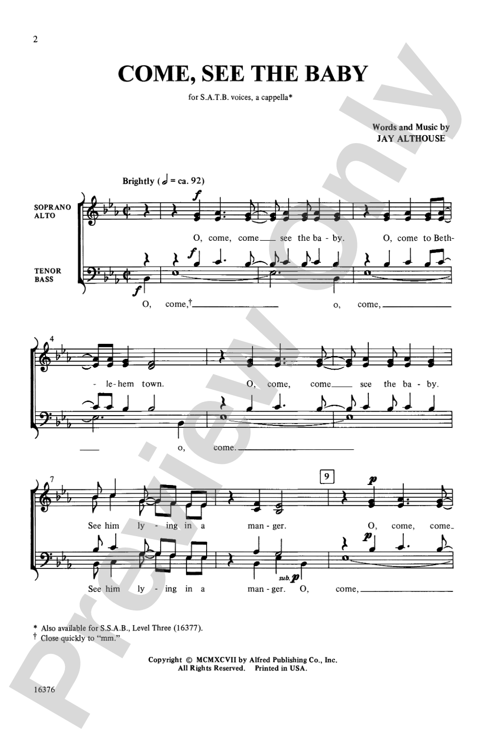 Come, See the Baby: SATB, <I>a cappella</I> Choral Octavo