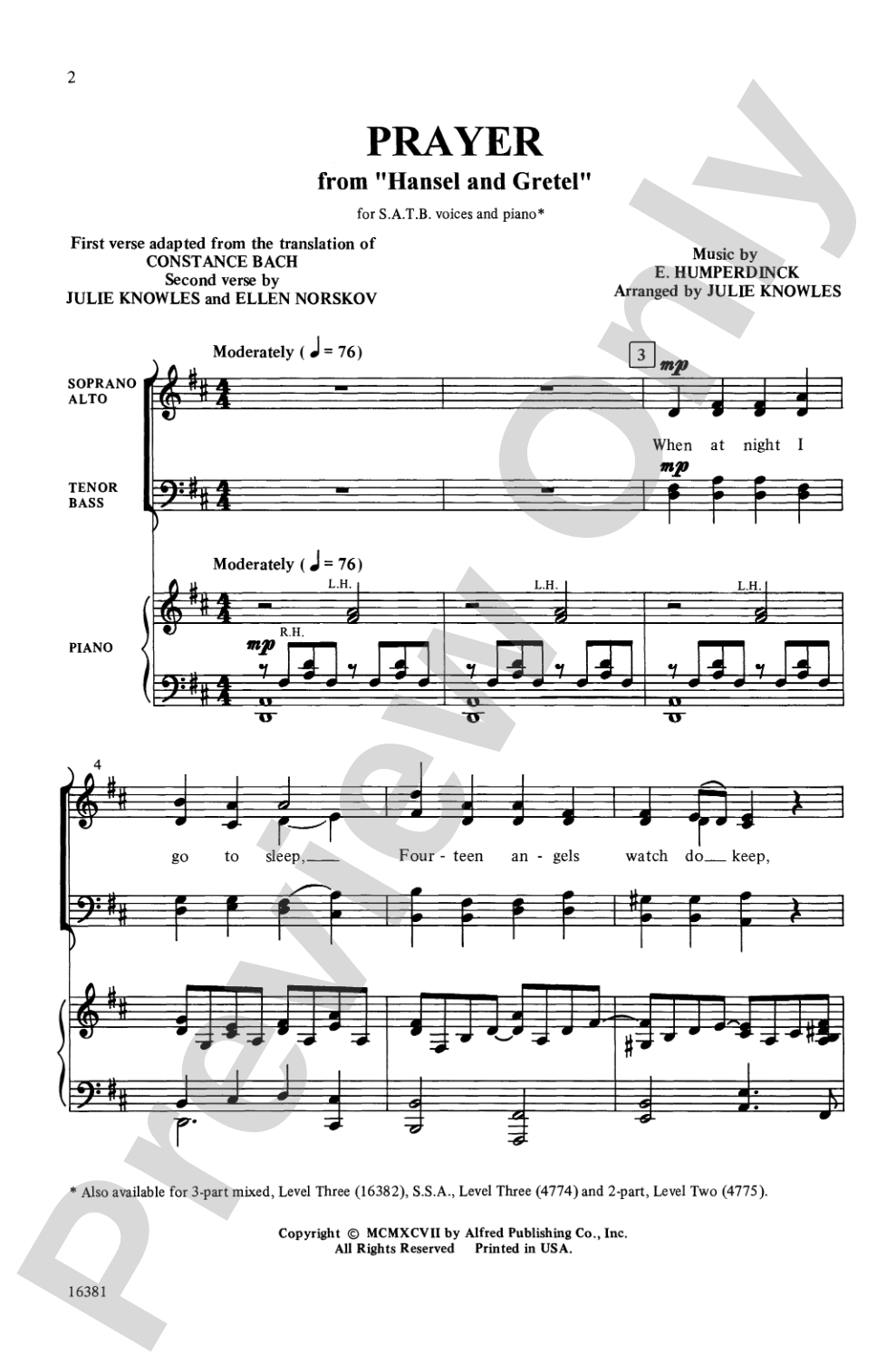 Prayer from <i>Hansel and Gretel</i>: SATB Choral Octavo