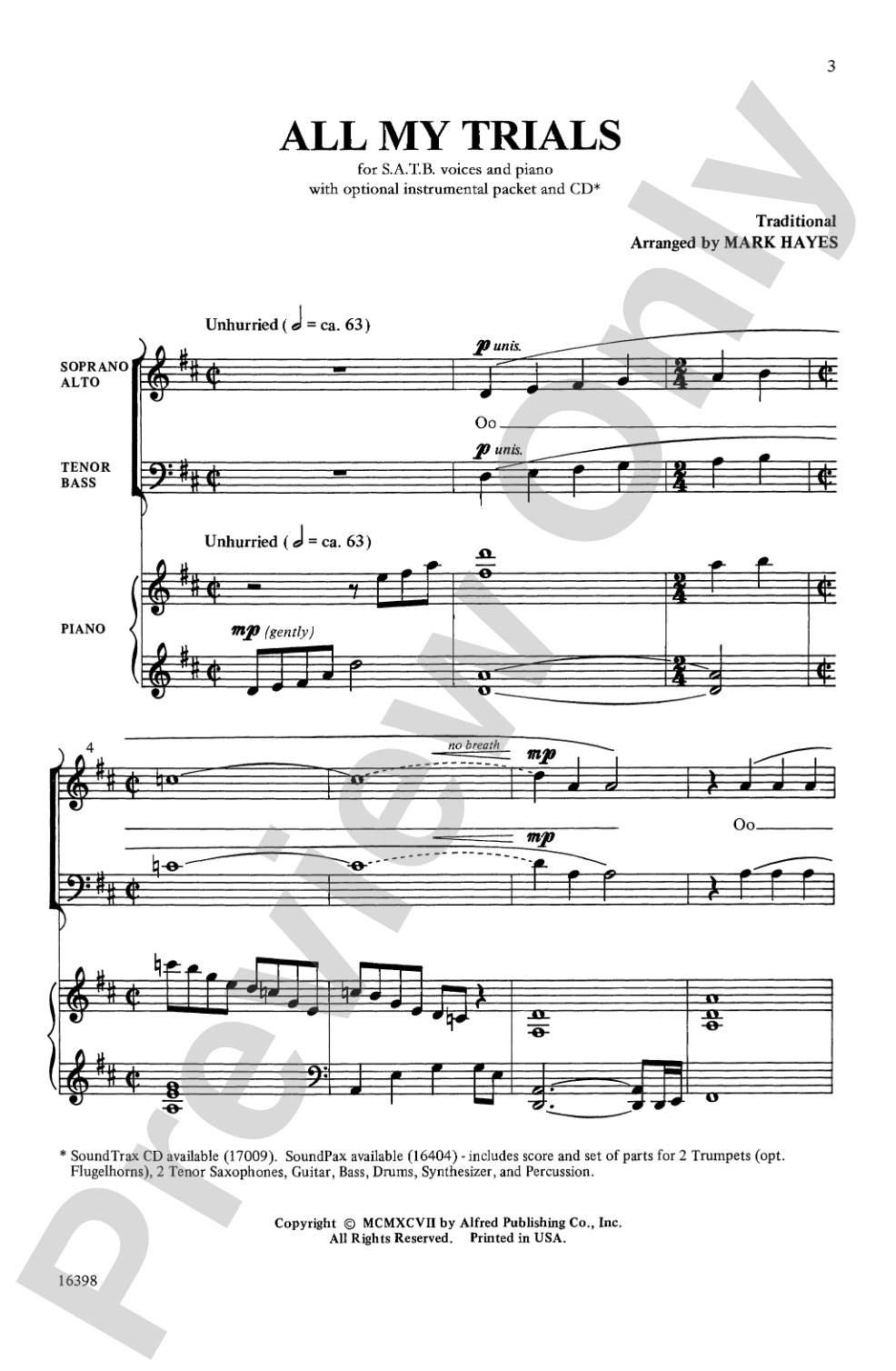 All My Trials: SATB Choral Octavo