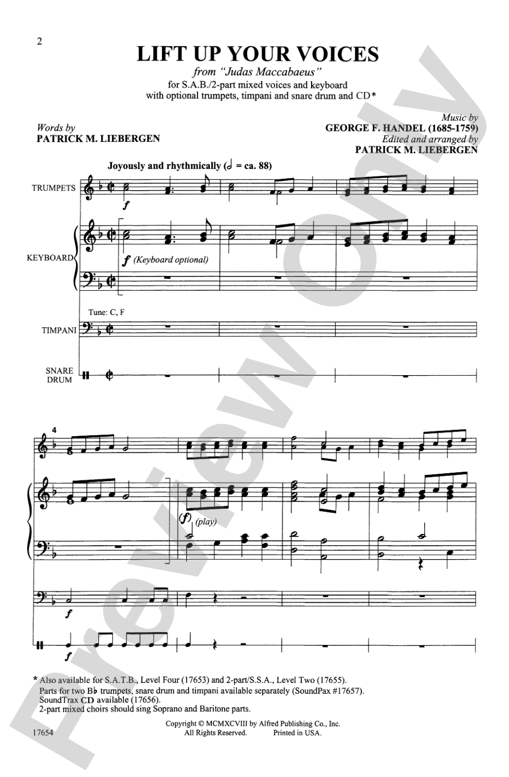 Lift Up Your Voices (from <i>Judas Maccabeus</i>): SAB/2-Part Mixed Choral Octavo